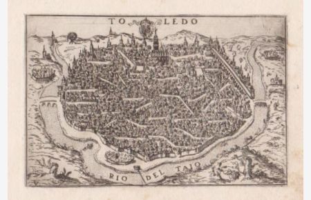 Toledo. Radierung ( grabado ) von Francesco Valeggio, um 1600.