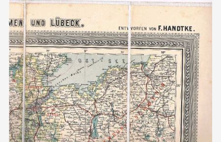 Carl Flemmings Generalkarte No. 13: Hannover, Oldenburg, Braunschweig, Lippe, Hamburg, Bremen und Lübeck. Entworfen von F. Handtke.