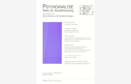 Psychoanalyse. Texte zur Sozialforschung. 6. Jg. Heft 11. 2002.