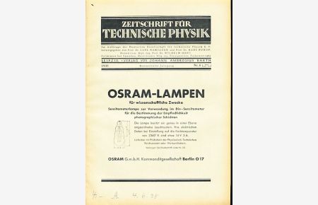 Zeitschrift für Technische Physik. 19. Jg. 1938, Nr. 6.   - Im Auftrage der Deutschen Gesellschaft für technische Physik. e.V. Herausgegeben von Carl Ramsauer und Hans Rukop.