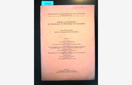 Beihefte zu den Jahrbüchern der Zentralanstalt für Meteorologie und Geodynamik Erstes Heft der Reihe Beiheft zu Jahrgang 1828 der Jahrbücher.