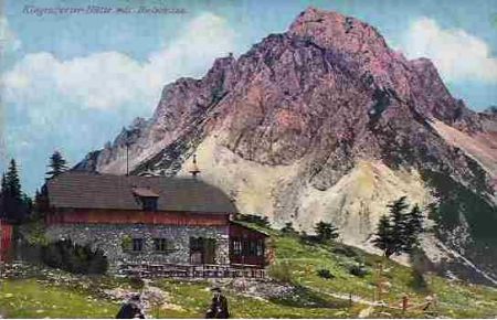 Klagenfurter-Hütte mit Bielschitza.   - Photochrome-Ansichtskarte nach Fotografie.