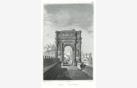 Arco di Trajano, im Hintergrund die Stadt.