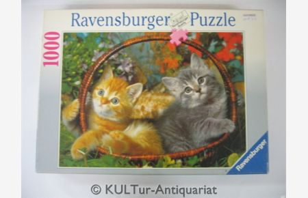Zwei Kätzchen im Korb - 1000 Teile Puzzle von Ravensburger, ca. 698 x 498 mm.
