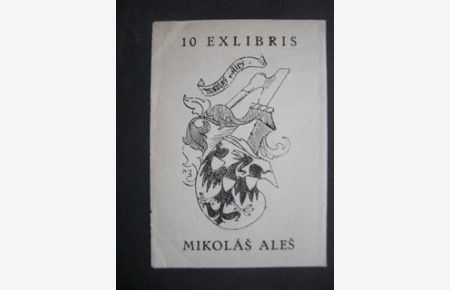 Ex-Libris Schildchen für Mikolas Ales, gezeichnet von M. Ales.   - 10 Exlibris.