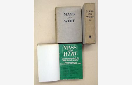 Mass und Wert. Zweimonatsschrift für freie deutsche Kultur. Hrsg. von Thomas Mann und Konrad Falke. 1. Jahrg. , Heft 1-6, 2. Jahrg. , Heft 1-6, 3. Jahrg. , Heft 1-5/6. (17 Hefte, alles was erschienen in 3 Bdn. ). .