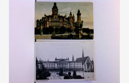 2 AK Leipzig; Das neue Rathaus, coloriert; Universität mit Werbung auf der Rückseite; Konvolut
