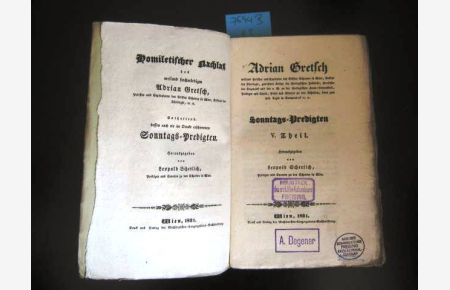 Sonntags-Predigten V. Theil. Herausgegeben von Leopold Scherlich, Prediger und Curator zu den Schotten in Wien.