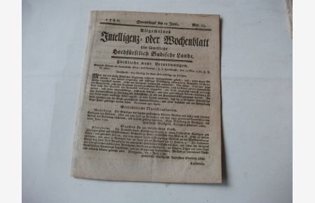 Intelligenz- oder Wochenblatt für sämtliche Hochfürstlich Badsiche Lande.