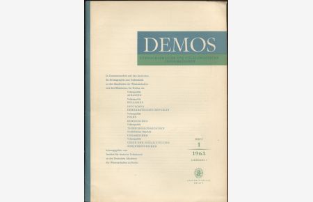 Demos. Ethnographische und folkloristische Informationen; 6/1 (1965)