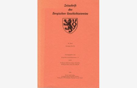 Zeitschrift des Bergischen Geschichtvereins. 95. Band Jahrgang 1991/92