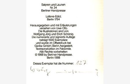 Lotterie-Edict. Berlin, De Dato den 20sten Juni 1794.   - Satyren und Launen Nr. 32.