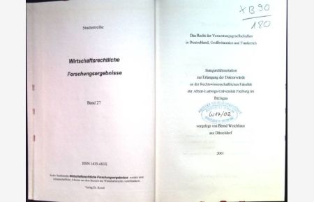 Das Recht der Verwertungsgesellschaften in Deutschland, Großbritannien und Frankreich.   - Studienreihe wirtschaftsrechtliche Forschungsergebnisse; Bd. 27