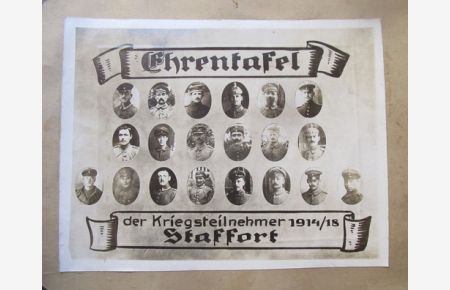 Ehrentafel der Kriegsteilnehmer 1914/18 Staffort (Großformatiges Foto mit 20 Kriegsteilnehmer aus Staffort am 1. Weltkrieg)