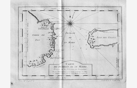 Carte du Détroit de le Maire,  . . .  - Tierra del Fuego Argentina Chile South America Südamerika map Karte Bellin