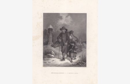 Der blinde Harfner, L´arpista cieco, Stahlstich um 1850 von E. Derunger nach F. Rothbart, Blattgröße: 27 x 21 cm, reine Bildgröße: 19, 2 x 14 cm.