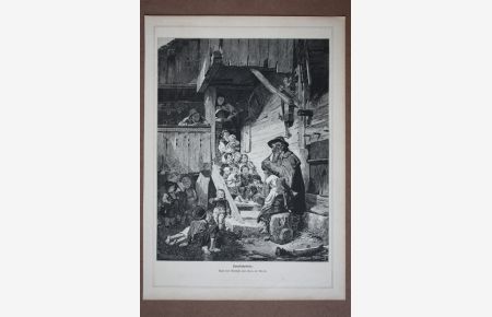 Dudelsackpfeifer, Holzstich um 1870 nach dem Gemälde von Conrad Grob, Blattgröße: 31 x 22 cm, reine Bildgröße: 28, 5 x 19, 7 cm.