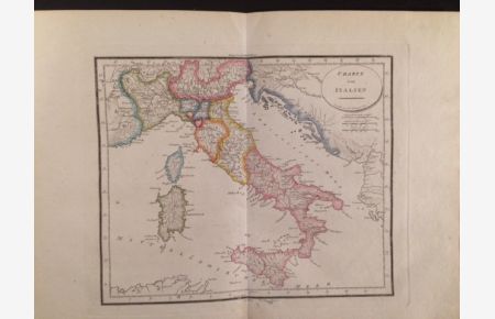Charte von Italien, altkolorierter Kupferstich, um 1820, 23 x 27 cm auf starkem Papier.