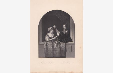A Lady Singing, Die Sängerin, schöner Stahlstich um 1845 von A. H. Payne nach Casp. Netscher, Blattgröße: 26, 5 x 19, 3 cm, reine Bildgröße: 19, 5 x 13, 3 cm.