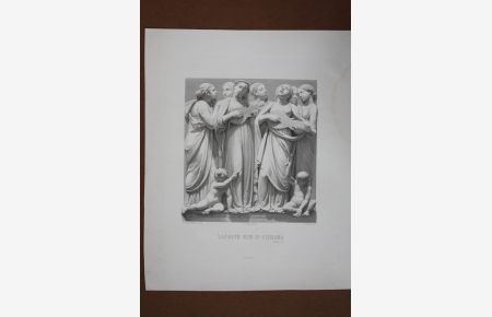 Laute, Laudate eum in Cithara, schöner Stahlstich um 1850 von L. Della Robbia, Blattgröße: 38 x 30 cm, reine Bildgröße: 24 x 19 cm.