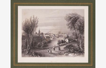 Ansicht von Chemnitz vom Fluss aus gesehen. Orig. Stahlstich v. A. H. Payne nach Roberts, um 1850.