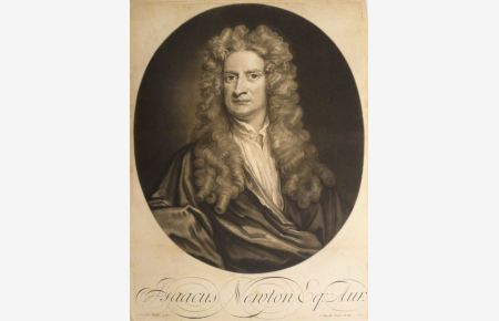 Bildnis Sir Isaac Newton.   - Schabkunstblatt nach Sir Godfrey Kneller (1646 Lübeck - 1723 London)