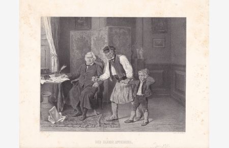 Der kleine Apfeldieb, Kind, Knabe, Lithographie um 1865 von M. Ulffers, Blattgröße: 20, 5 x 26, 5 cm, reine Bildgröße: 17, 5 x 20 cm.