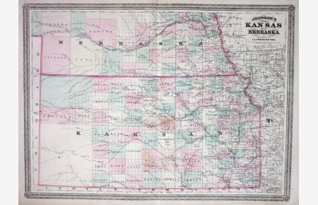 Kansas and Nebraska - Nebraska Kansas Johnson vintage map Karte civil war antique engraving