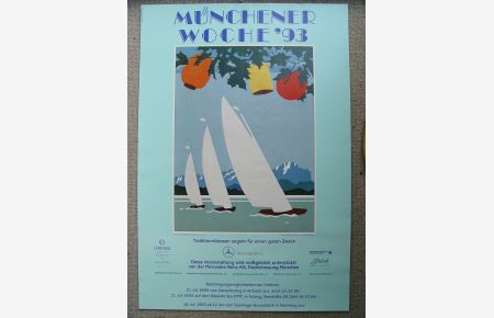 Plakat Münchner Woche 1993. Oldtimer Regatta Tutzing Starnberger See