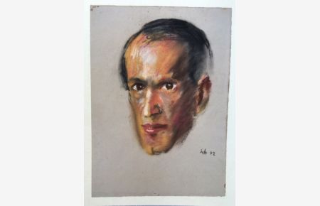 Männliches Portrait,   - in Original Pastell-Kreide hinter Passepartout,