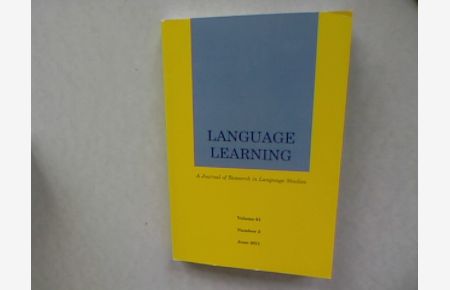 Language Learning. A Journal of Research in Language Studies, Vol. 61/2.