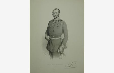 Porträt / Portrait: Dreiviertelfigur nach viertellinks in Uniform, seine linke Hand am Säbel. Lithographie von Joseph Kriehuber.