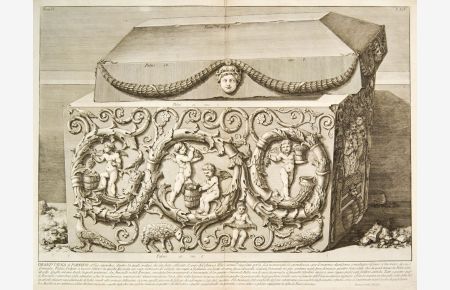 Grand `Urna di Porfido. Der Sarkophag der Constantina, der Tochter Konstantins des Großen. Unten sechszeilige Inschrift.