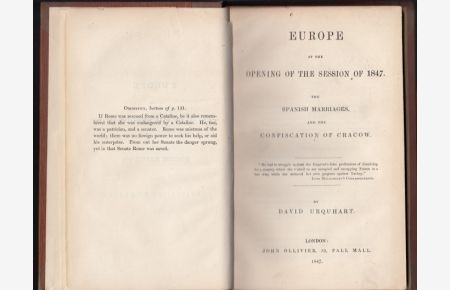 Europe at the Opening of the Session of 1847. The Spanish Marriages, and the Confiscation of Cracow