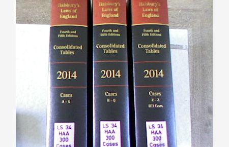 Halsbury's Laws of England, 2014. Consolidated Table of Cases. 3 Volumes.