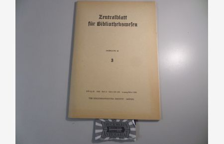 Zentralblatt für Bibliothekswesen. Jahrgang 82. 1968. Heft 3.