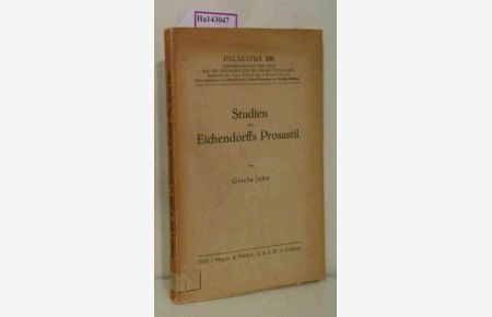 Studien zu Eichendorffs Prosastil. (=Palaestra. Untersuchungen und Texte aus der deutschen und englischen Philologie, 206).
