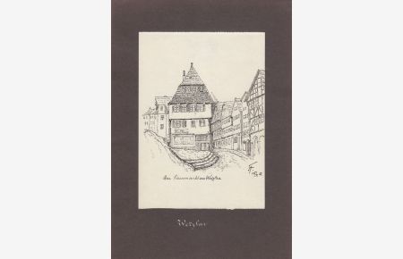 Am Eisenmarkt in Wetzlar, Tuschezeichnung um 1913 signiert und datiert, Blattgröße: 29 x 20, 5 cm, reine Bildgröße: 22 x 14 cm.