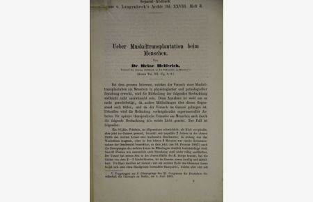 Ueber Muskeltransplantation beim Menschen. (= Separat-Abdruck aus Langenbeck's Archiv, Band 28).