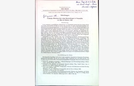 Vorläufige Mitteilung über einige Beobachtungen in Tanganjika von März bis Oktober 1963;