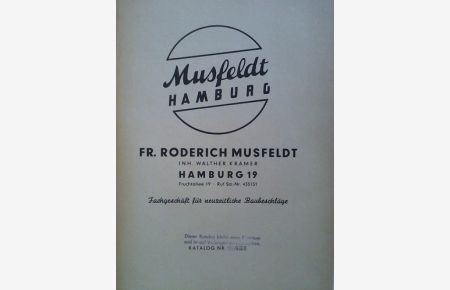 Musfeldt Hamburg - Fachgeschäft für neuzeitliche Baubeschläge. Katalog Nr. 431