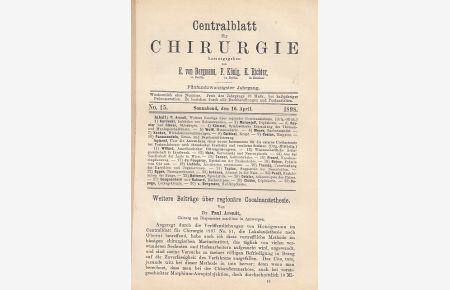 Weitere Beiträge über regionäre Cocainanästhesie. IN: Zbl. Chir. , 25/ 15. , S. 401-403, 1898, Br.