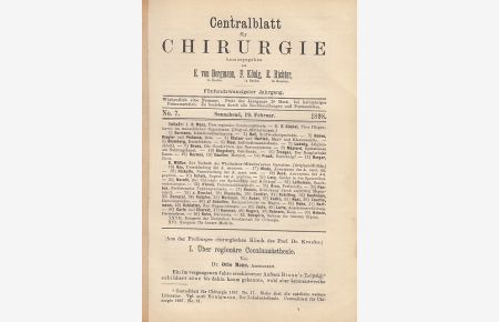 Über regionäre Cocainanästhesie. IN: Zbl. Chir. , 25/ 7. , S. 177-181, 1 Abb. , 1898, Br.