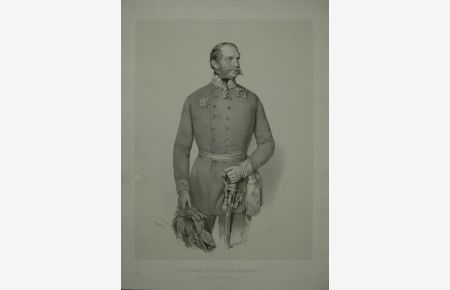 Portrait. Dreiviertelfigur in Uniform, in den Händen Säbel und Federhut. Lithographie auf Chinapapier von Josef Kriehuber.