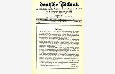 Deutsche Technik. Jahrgang 1933 / 1934. Schriftleitung Wolfgang Mueller.   - Die Zeitschrift der deutschen Architekten, Chemiker, Ingenieure, Techniker.
