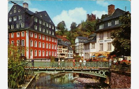 Monschau, Eifel, Montjoie, Rotes Haus und Burgruine Haller, 1978