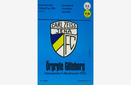 Prg. FC Carl Zeiss Jena - Örgryte Göteborg 14. 6. 86 (IFC)