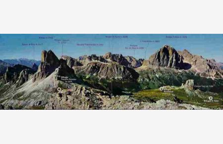 Panoramica dal Rifugio Nuvolau m. 2576 - Dolomiti - Cortina.   - Farb. Offset-Panorama nach Fotografie - 2fach-Ansichtskarte