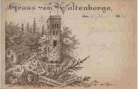 Gruss vom Valtenberge - König Johann Thurm - Gastwirtschaft.   - Litho-Ansichtskarte (Typ Vorläufer)