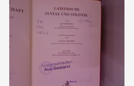 Lateinische Syntax und Stilistik. Mit dem allgemeinen Teil der lateinischen Grammatik.   - Handbuch der Altertumswissenschaft, 2. Abt., 2. Teil, 2. Bd.